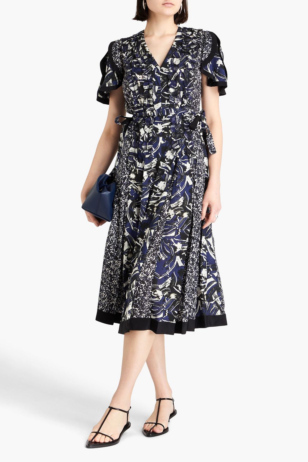 3.1 PHILLIP LIM فستان متوسط الطول بكسرات من نسيج سيرساكر الحريري بطبعات