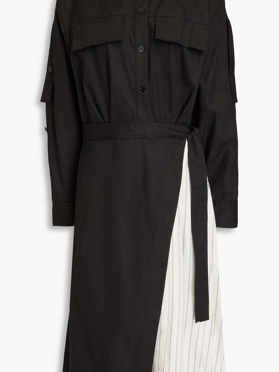layered striped cotton-blend poplin and canvas midi shirt dress