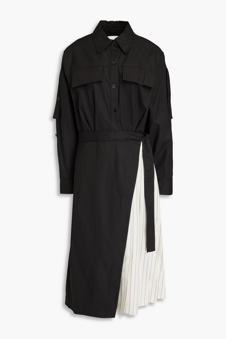 3.1 Phillip Lim Layered Striped Cotton-blend Poplin And Canvas Midi Shirt Dress In Black