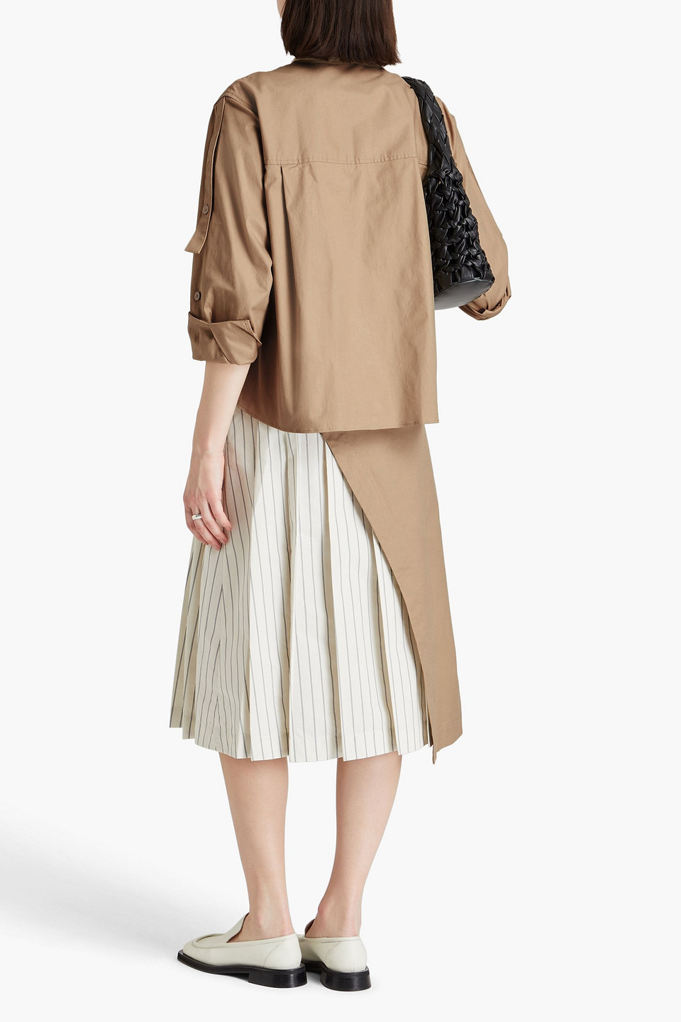 3.1 Phillip Lim Layered Striped Poplin-paneled Cotton-blend Canvas Midi Shirt Dress In Sand
