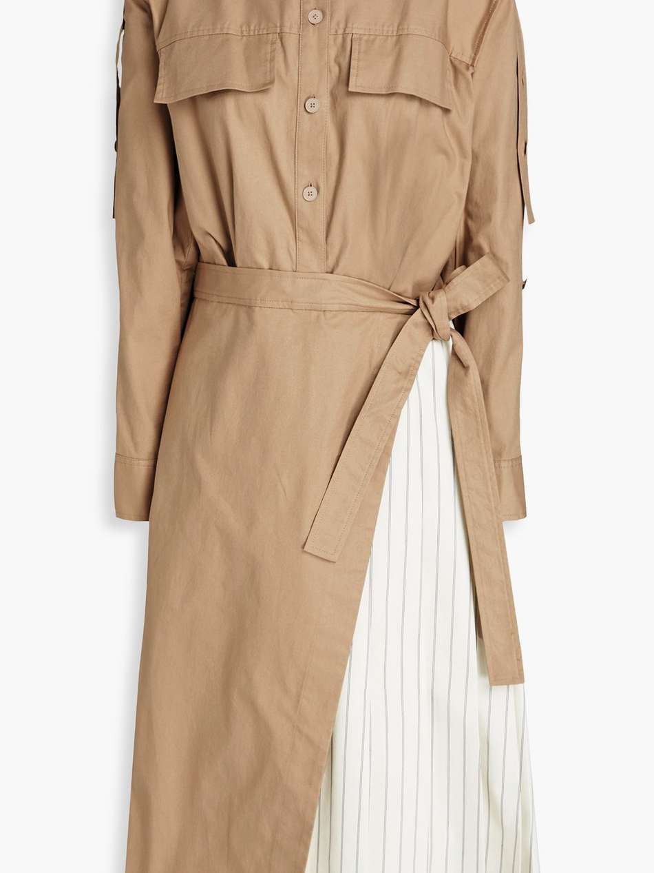 layered striped poplin-paneled cotton-blend canvas midi shirt dress