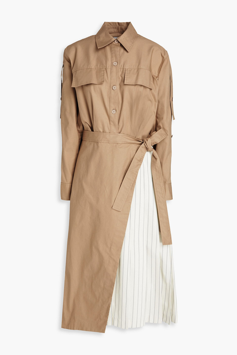 3.1 Phillip Lim Layered Striped Poplin-paneled Cotton-blend Canvas Midi Shirt Dress In Sand