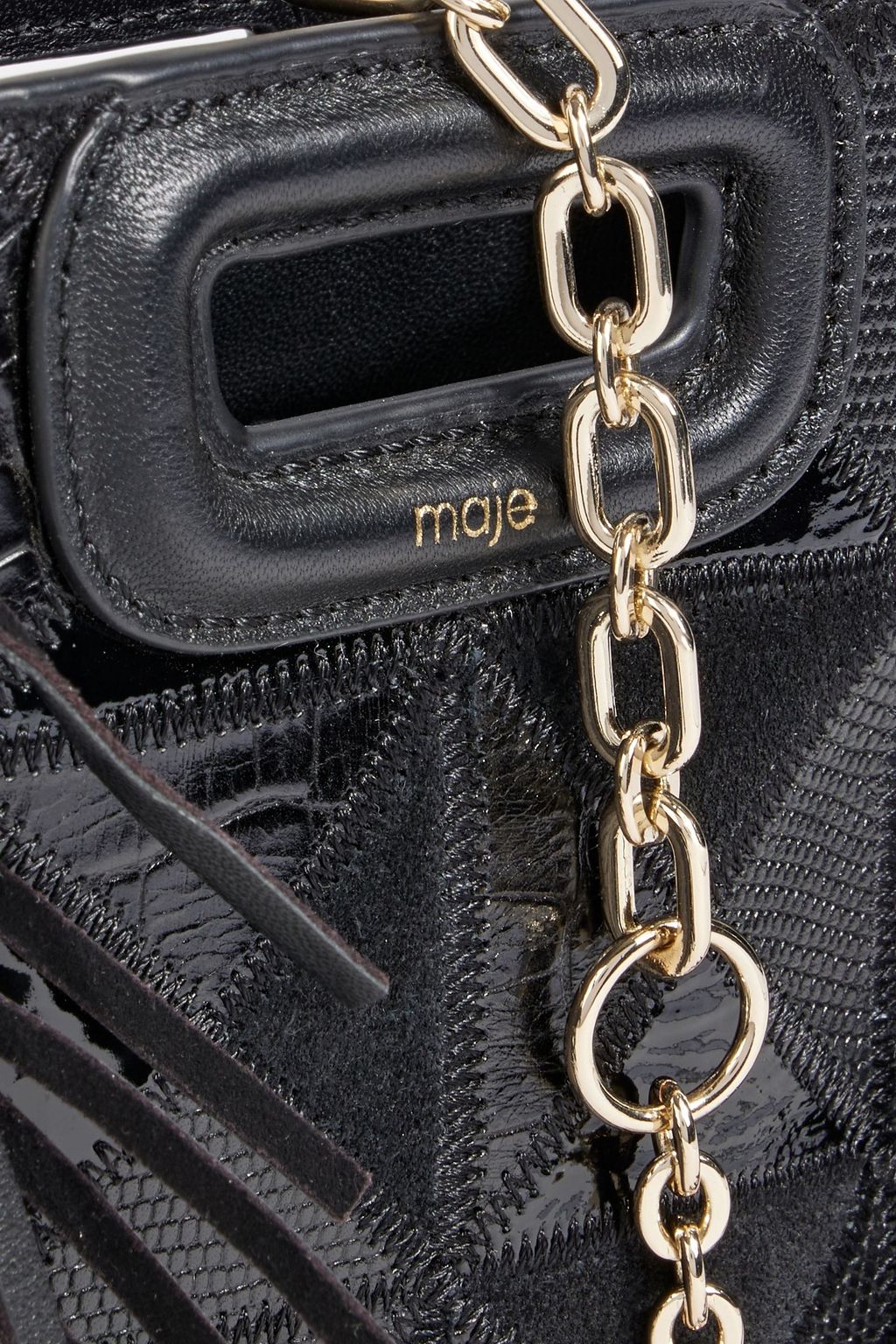 MAJE Fringed patchwork leather shoulder bag