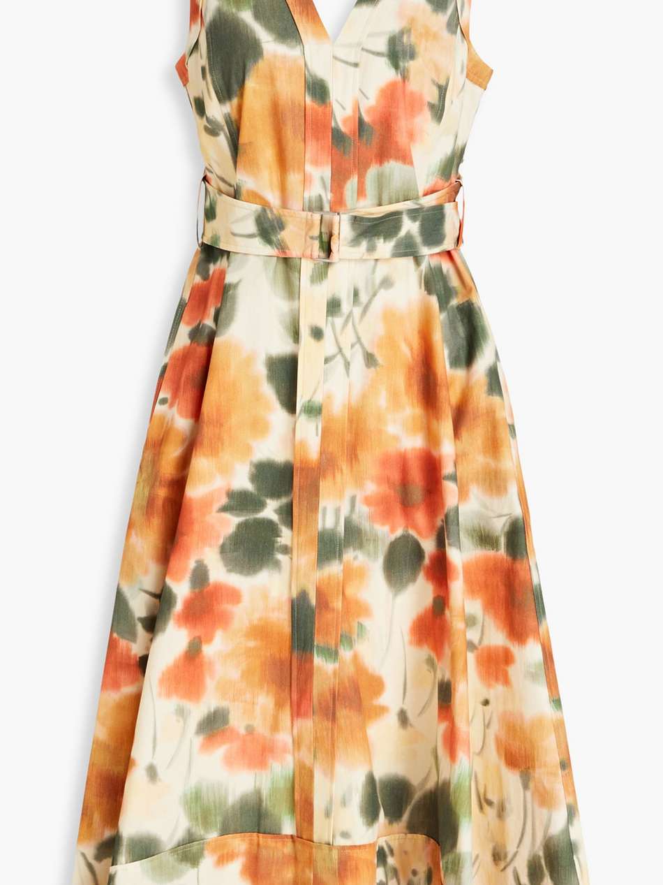 belted floral-print cotton midi dress