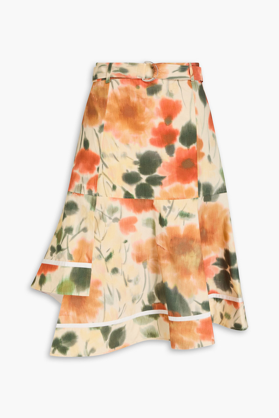 3.1 Phillip Lim Belted Asymmetric Floral-print Cotton Midi Skirt In Multicolor