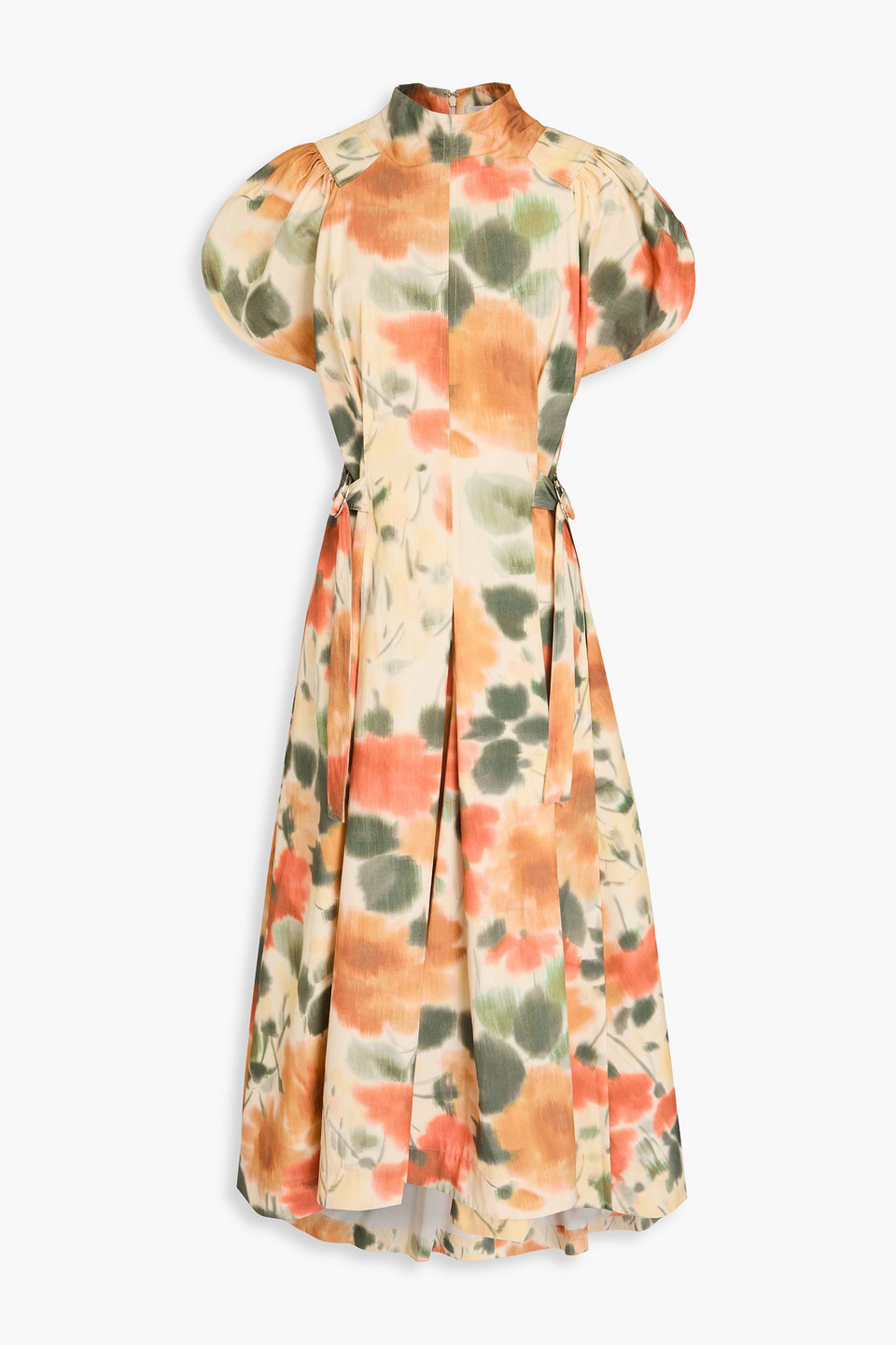 Pleated floral-print cotton-poplin midi dress