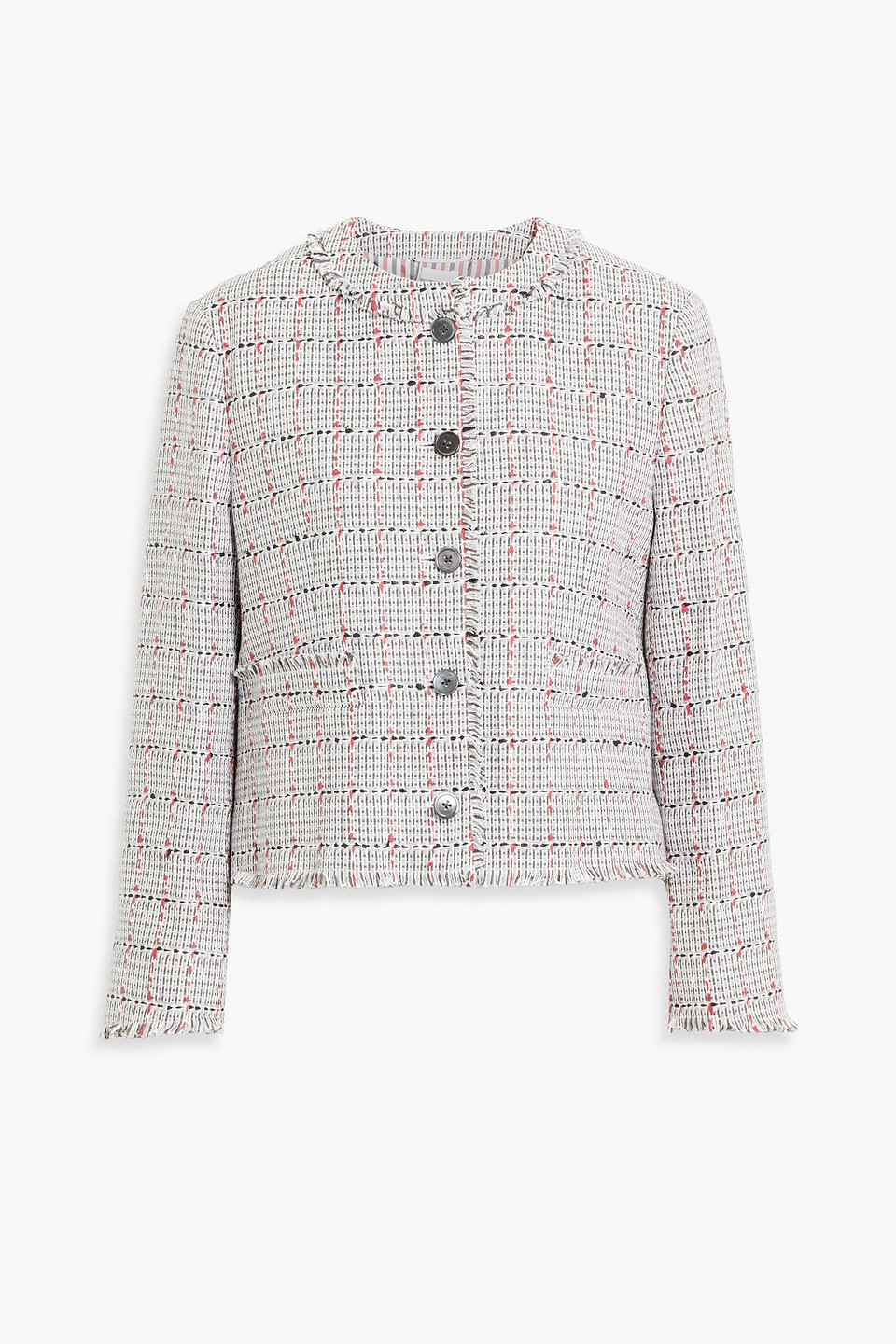 Thom Browne Frayed Cotton-blend Tweed Jacket In Light Gray