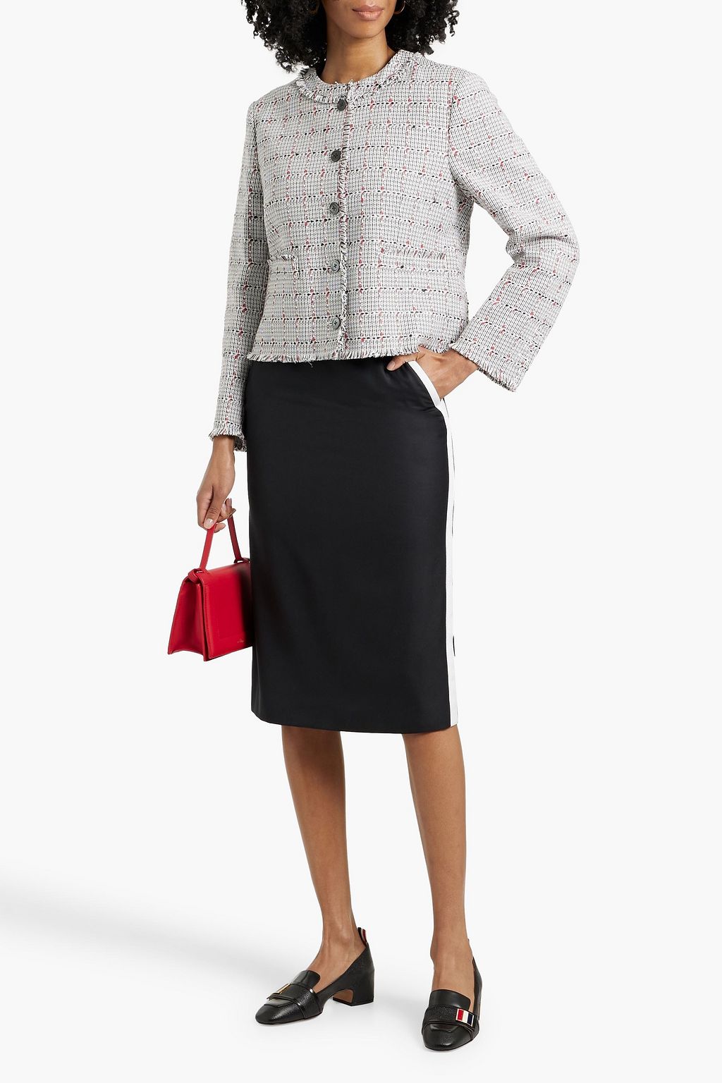 THOM BROWNE Frayed cotton-blend tweed jacket