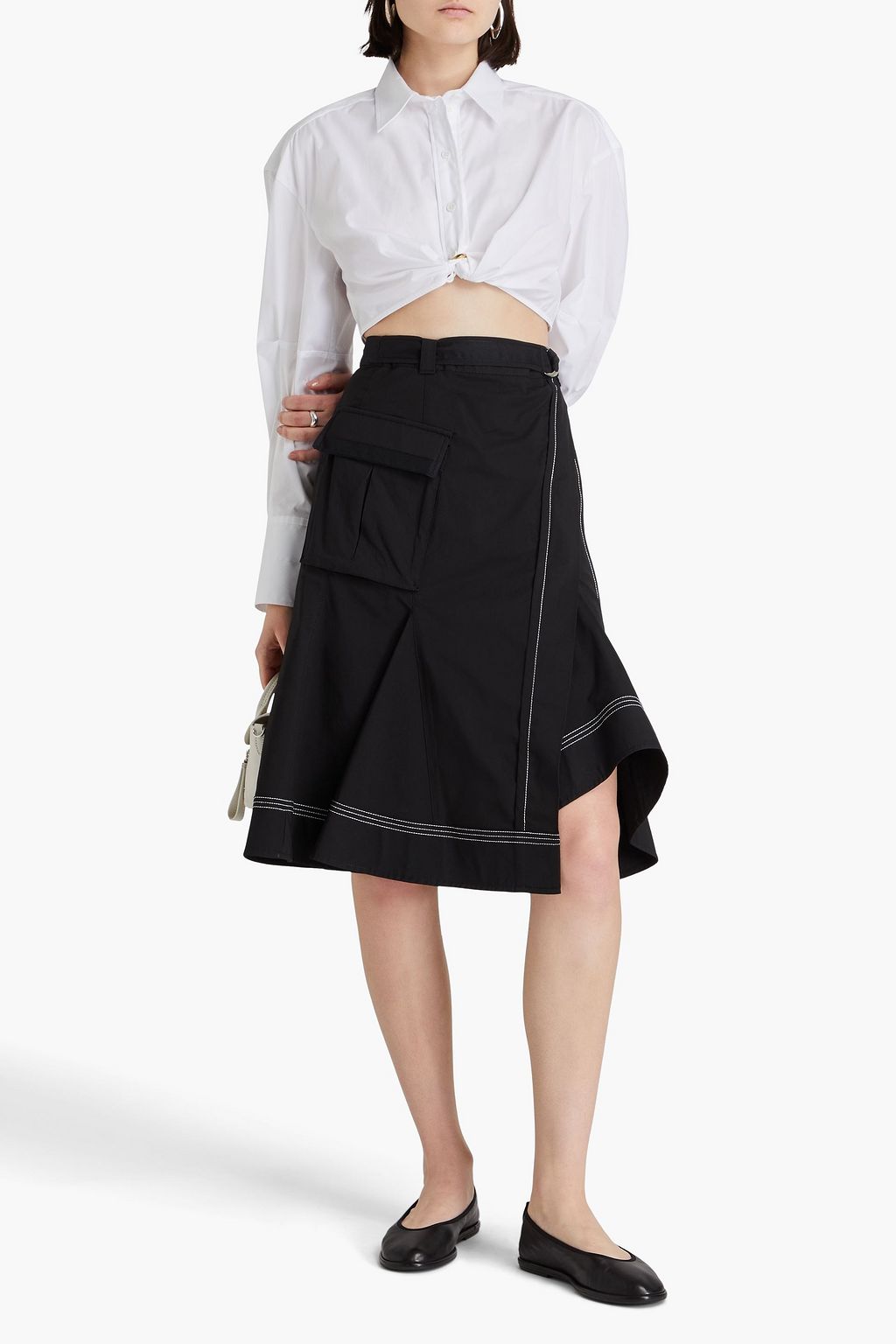 3.1 PHILLIP LIM تنورة بقصّة غير متماثلة من مزيج من القطن