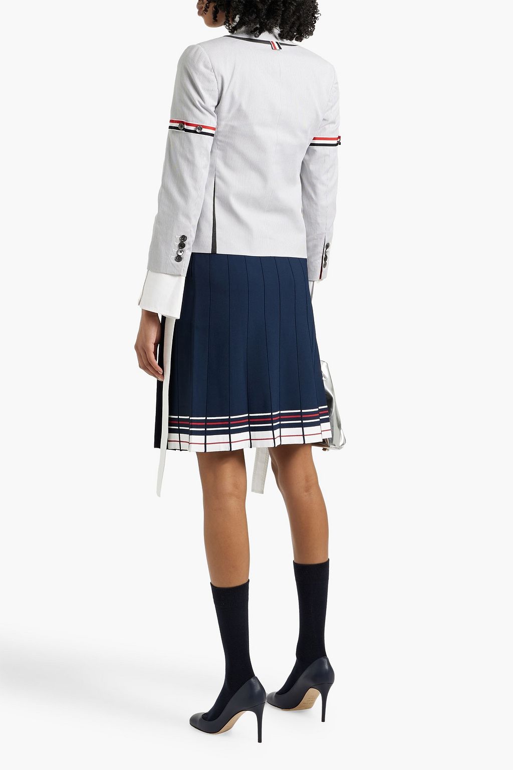 THOM BROWNE Pleated striped stretch-knit skirt