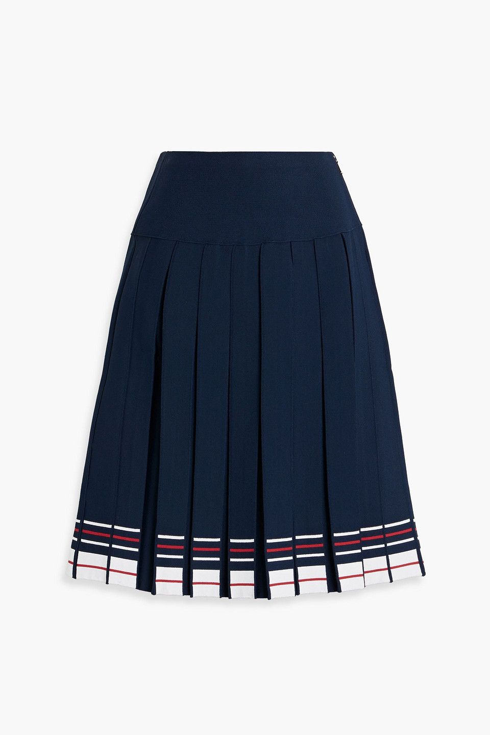 Thom Browne Pleated Striped Stretch-knit Skirt In Midnight Blue
