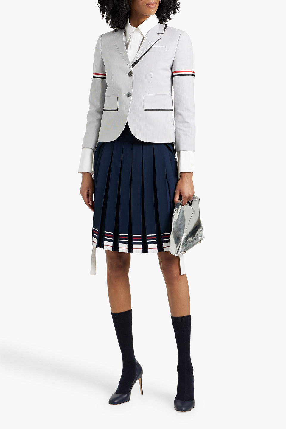 Thom Browne Pleated Striped Stretch-knit Skirt In Midnight Blue
