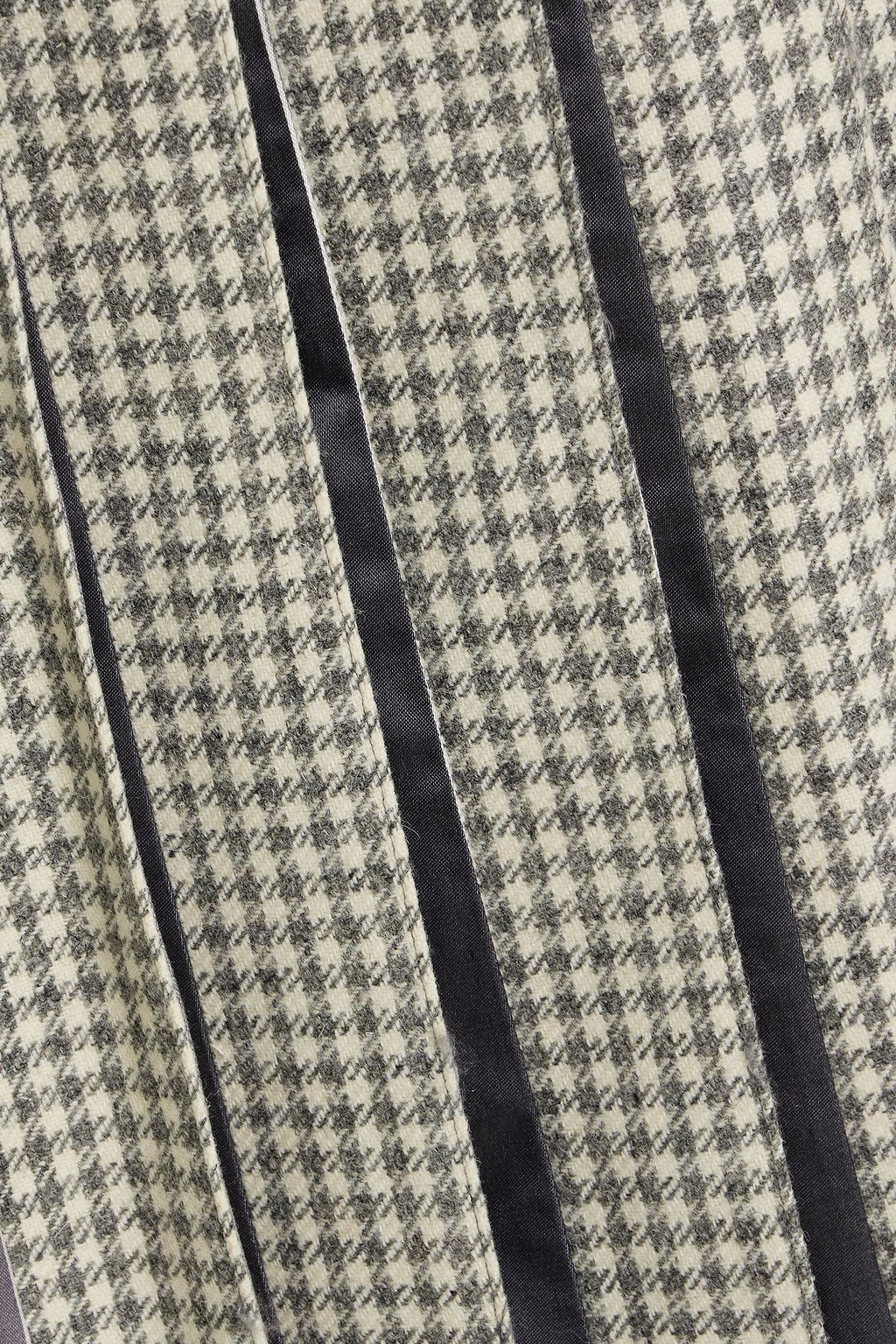 THOM BROWNE Pleated houndstooth wool-tweed and silk-satin midi skirt
