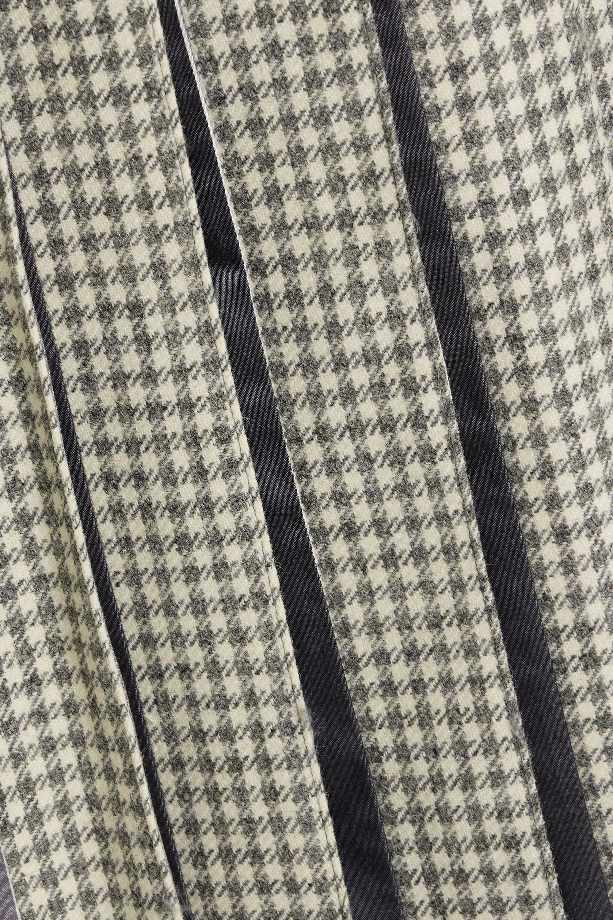 Thom Browne Pleated houndstooth wool-tweed and silk-satin midi skirt thumbnail