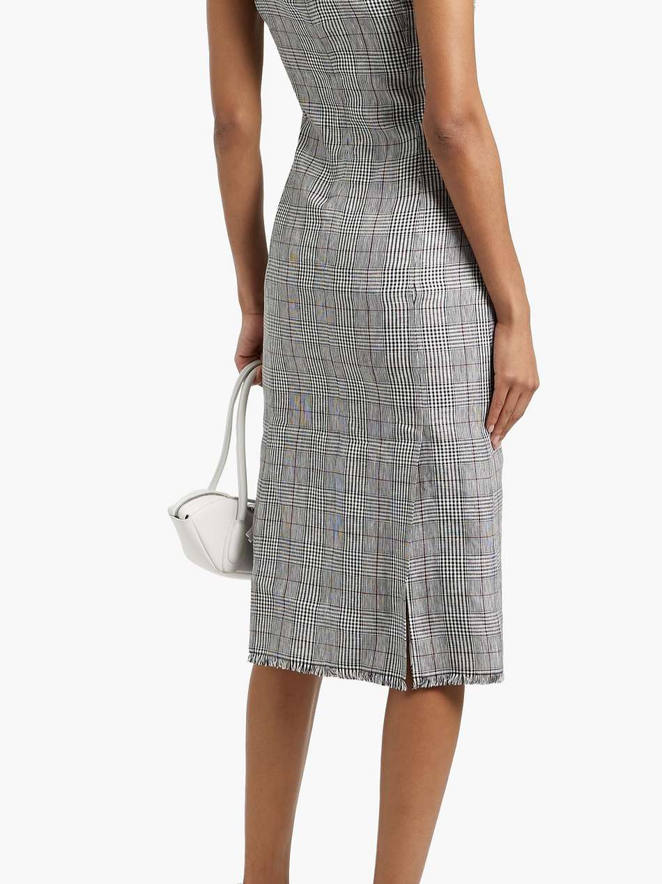 frayed prince of wales checked linen-tweed midi dress