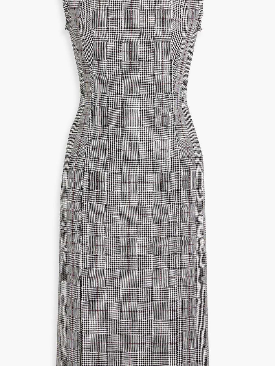 frayed prince of wales checked linen-tweed midi dress