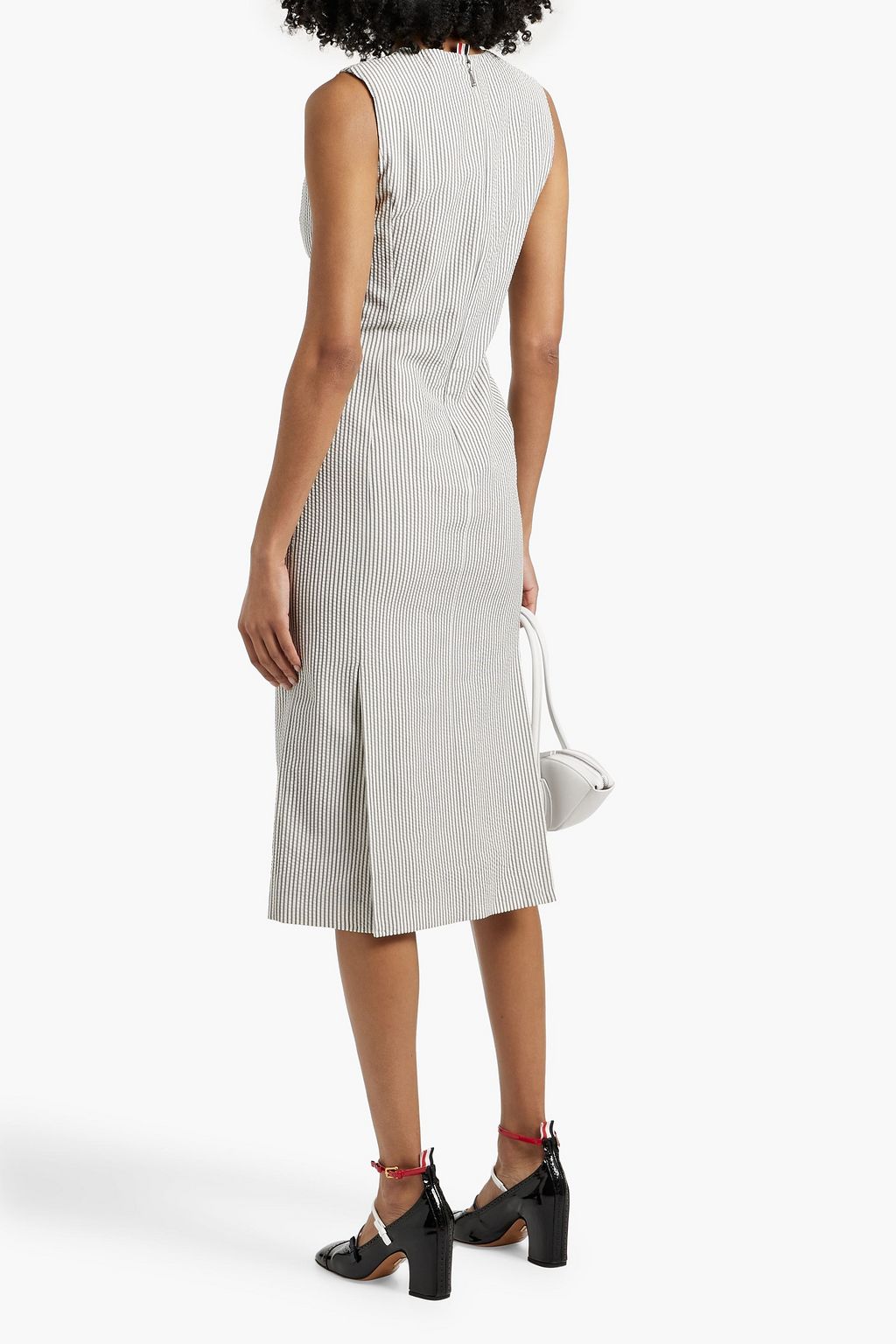 THOM BROWNE Striped wool-seersucker midi dress