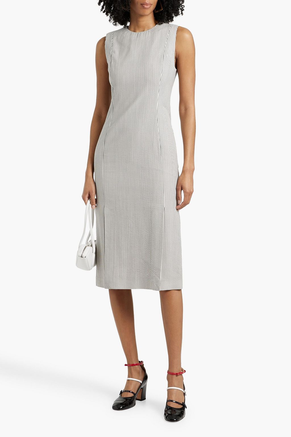 THOM BROWNE Striped wool-seersucker midi dress