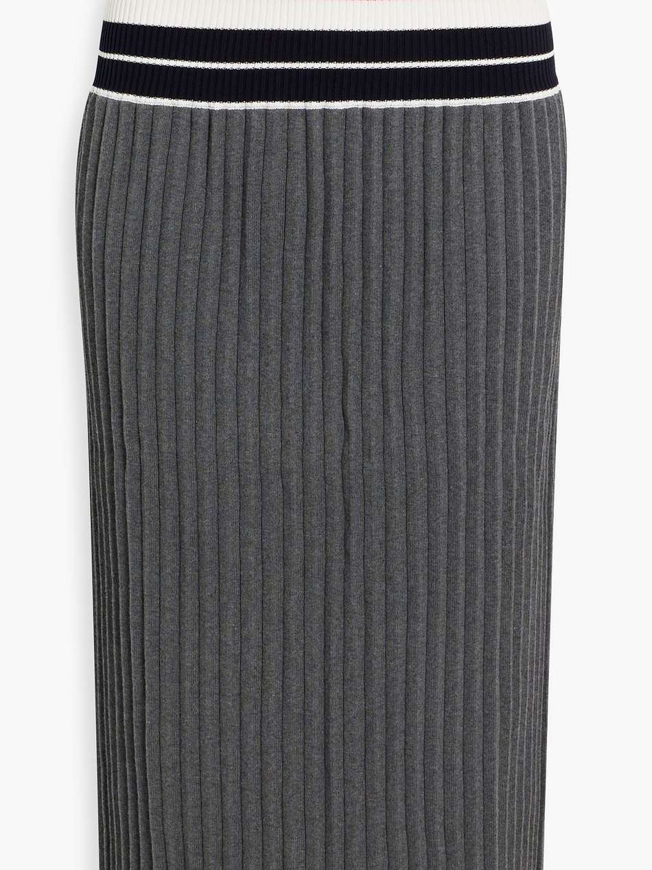 striped pleated cotton-blend midi skirt