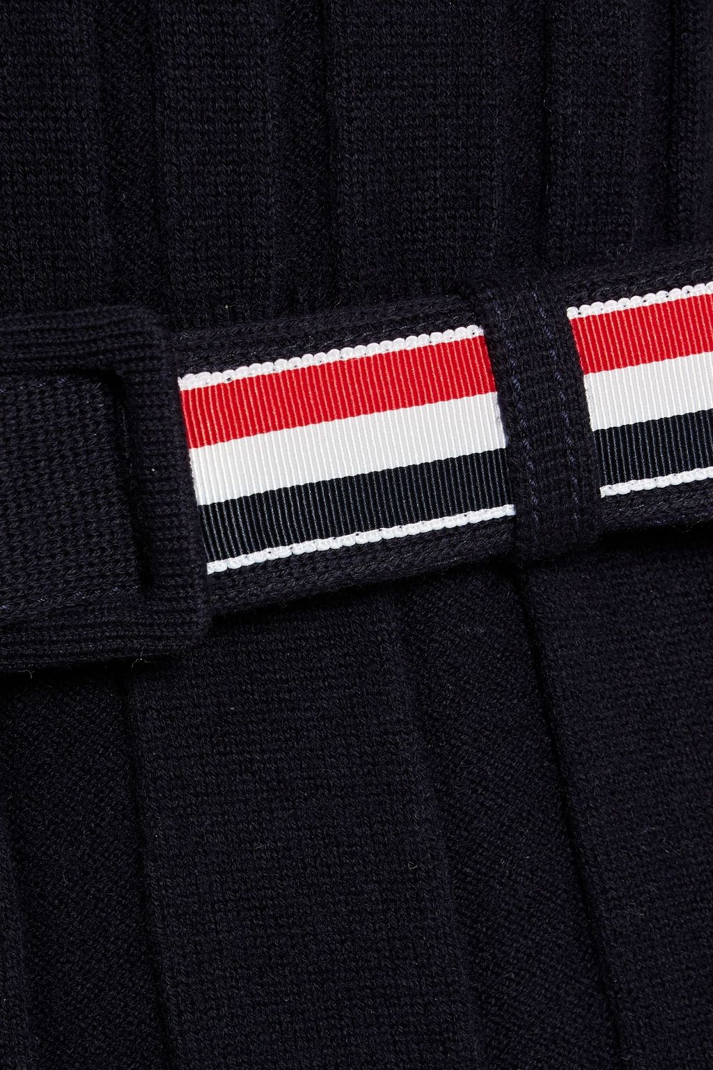THOM BROWNE Belted ribbed wool-blend midi shirt dress