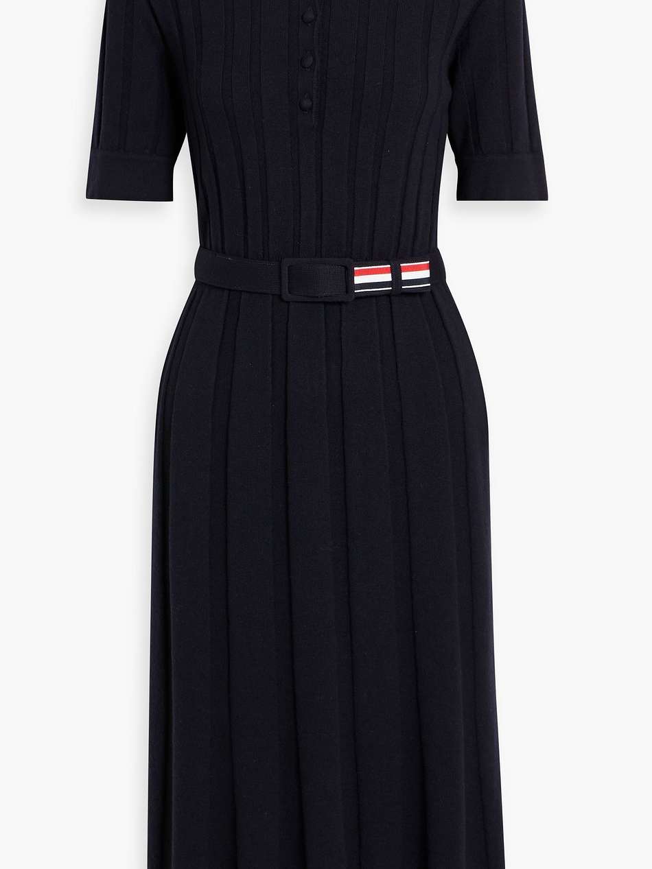 belted ribbed wool-blend midi shirt dress