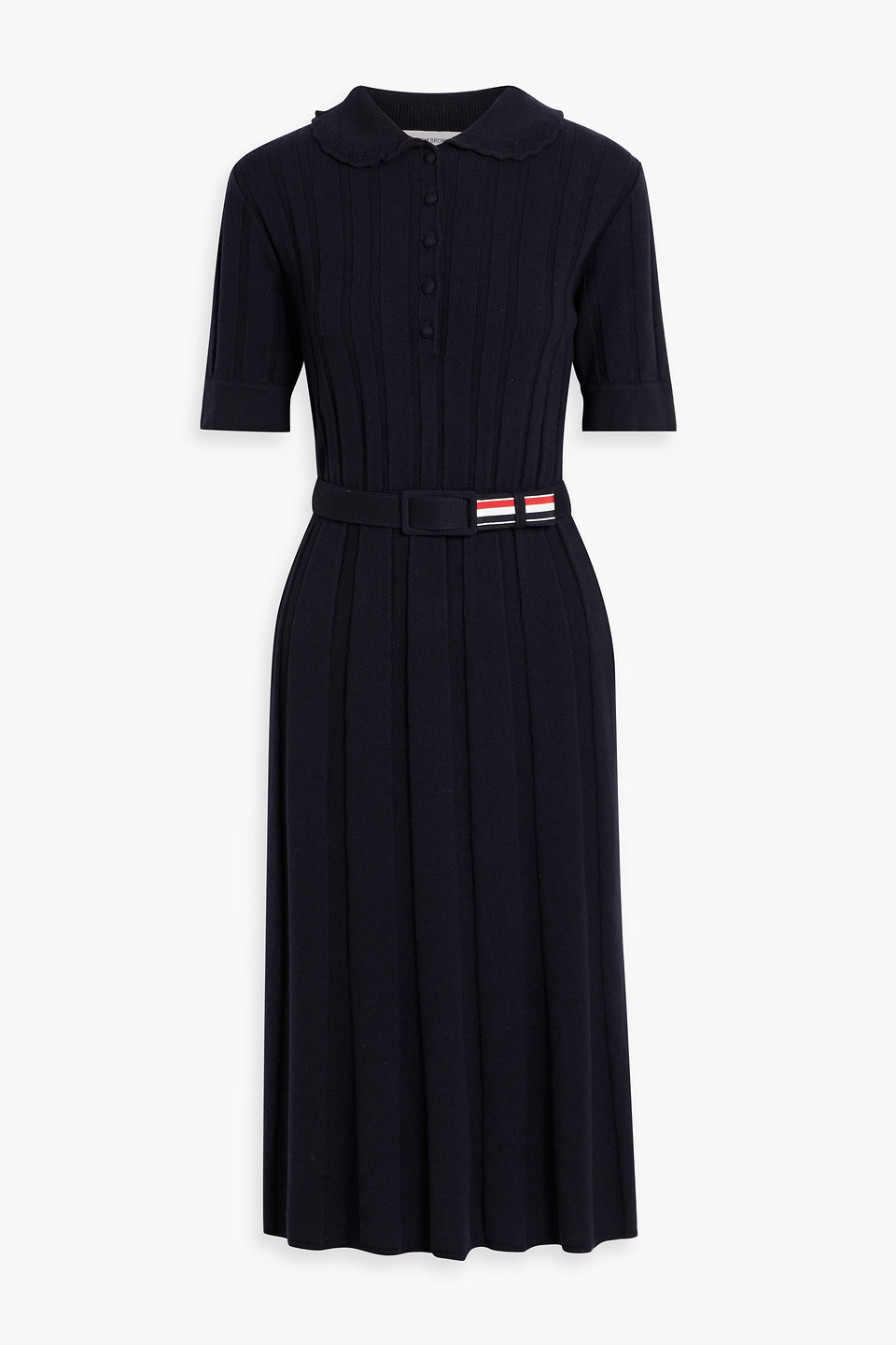 Thom Browne Belted Ribbed Wool-blend Midi Shirt Dress In Midnight Blue