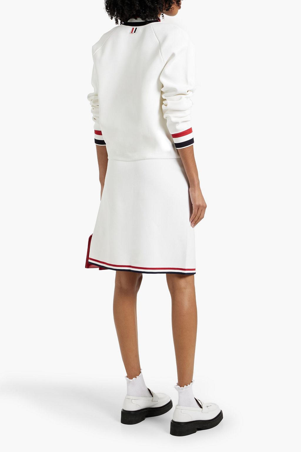 THOM BROWNE Wrap-effect striped stretch-knit skirt