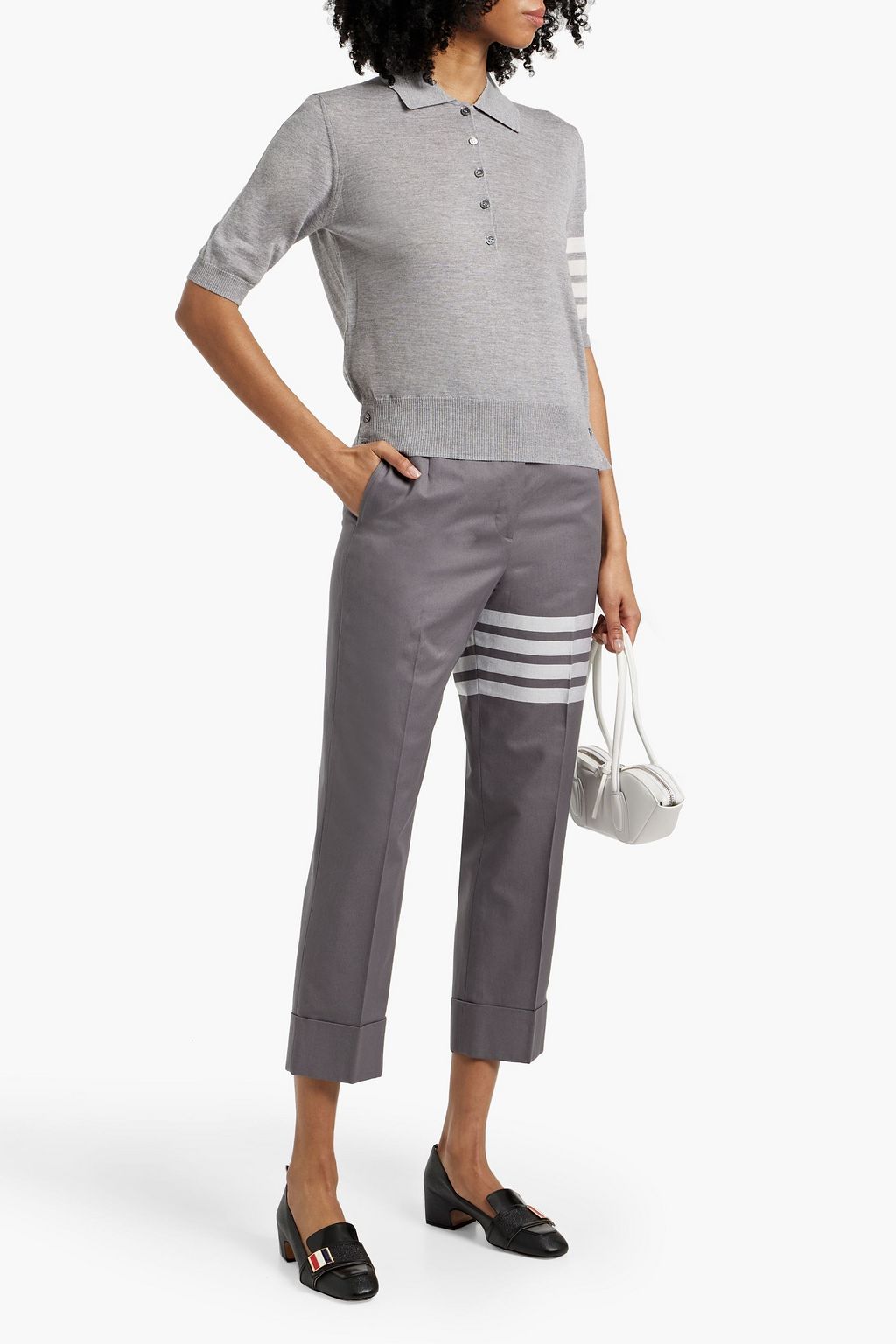 THOM BROWNE Striped merino wool polo shirt