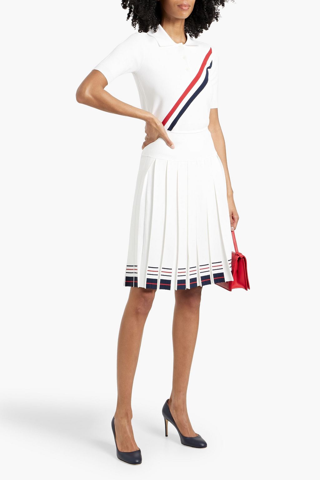 THOM BROWNE Striped stretch-knit polo shirt