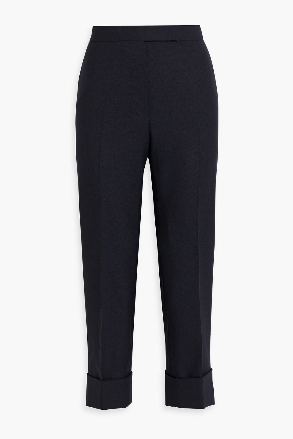 Thom Browne Cropped Grain De Poudre Wool Tapered Pants In Midnight Blue