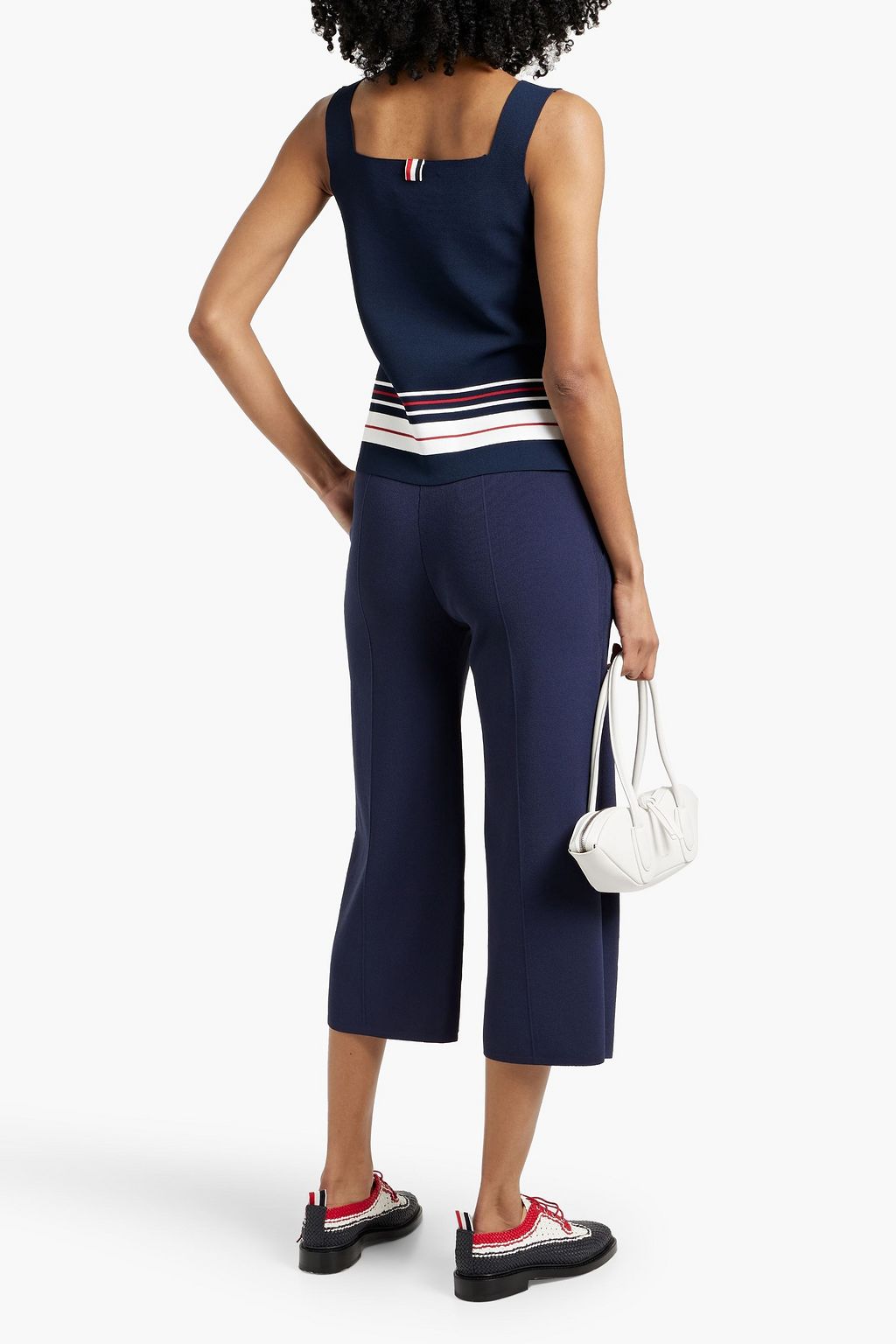 THOM BROWNE Striped stretch-knit top
