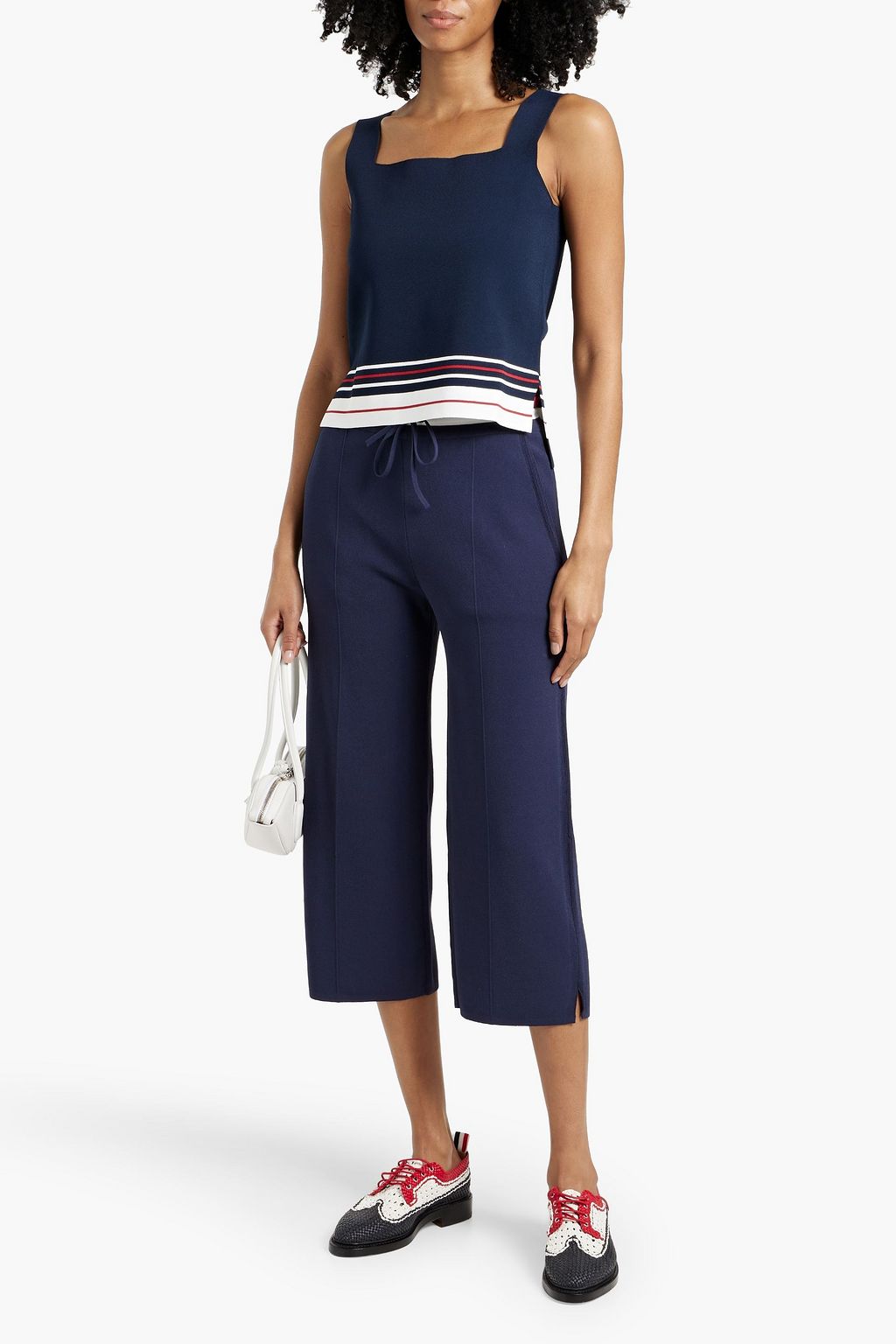 THOM BROWNE Striped stretch-knit top