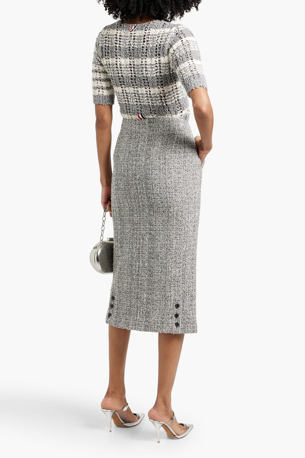 THOM BROWNE Striped bouclé-knit cotton-blend sweater