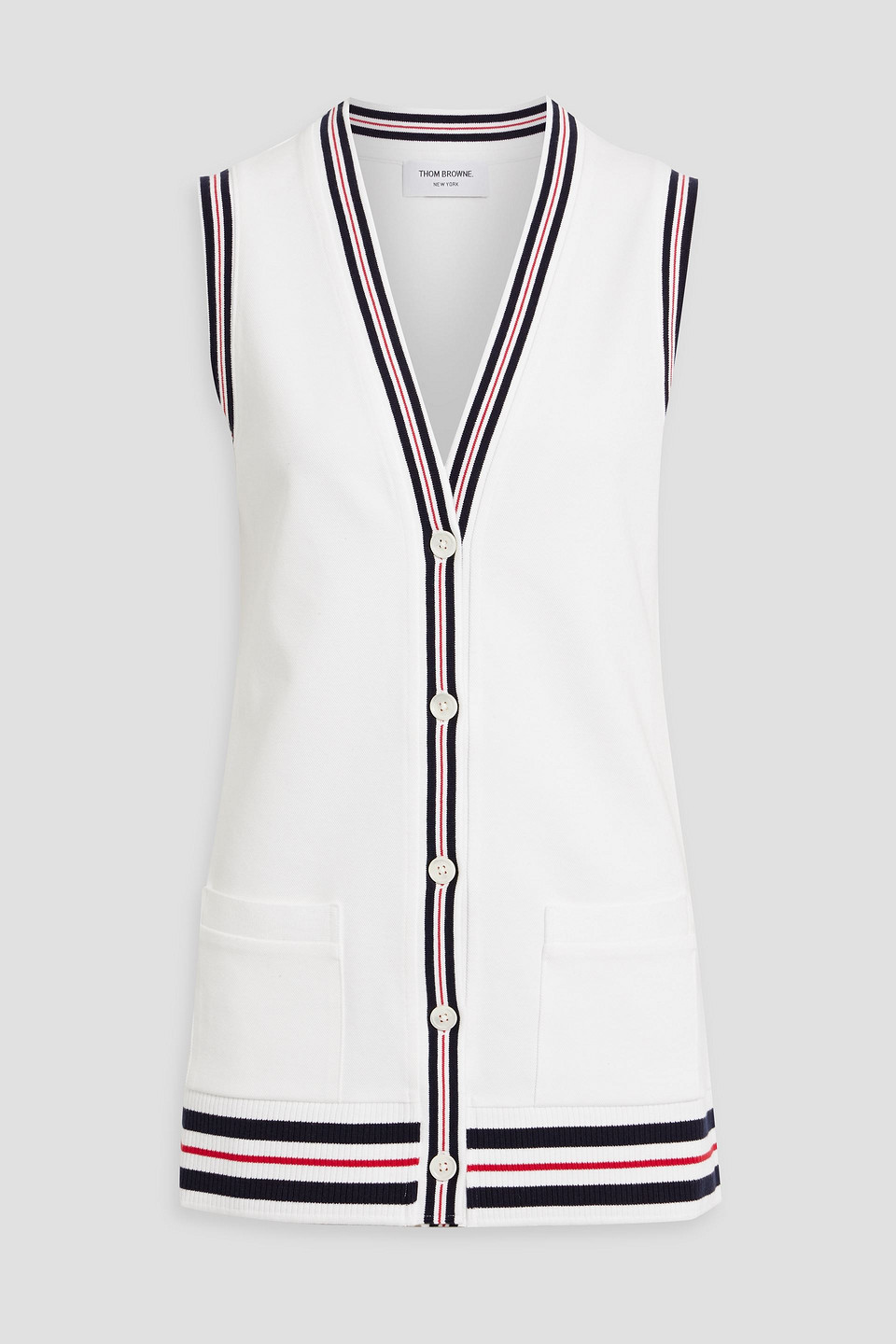 Thom Browne Striped Cotton-blend Piqué Vest In White