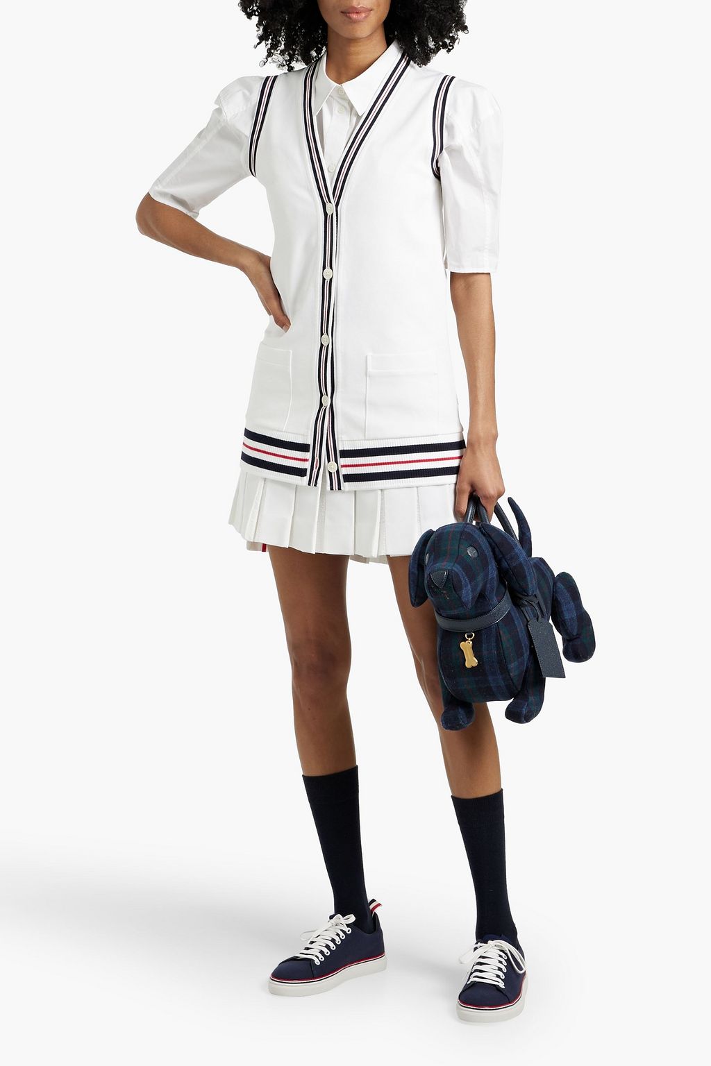THOM BROWNE Striped cotton-blend piqué vest