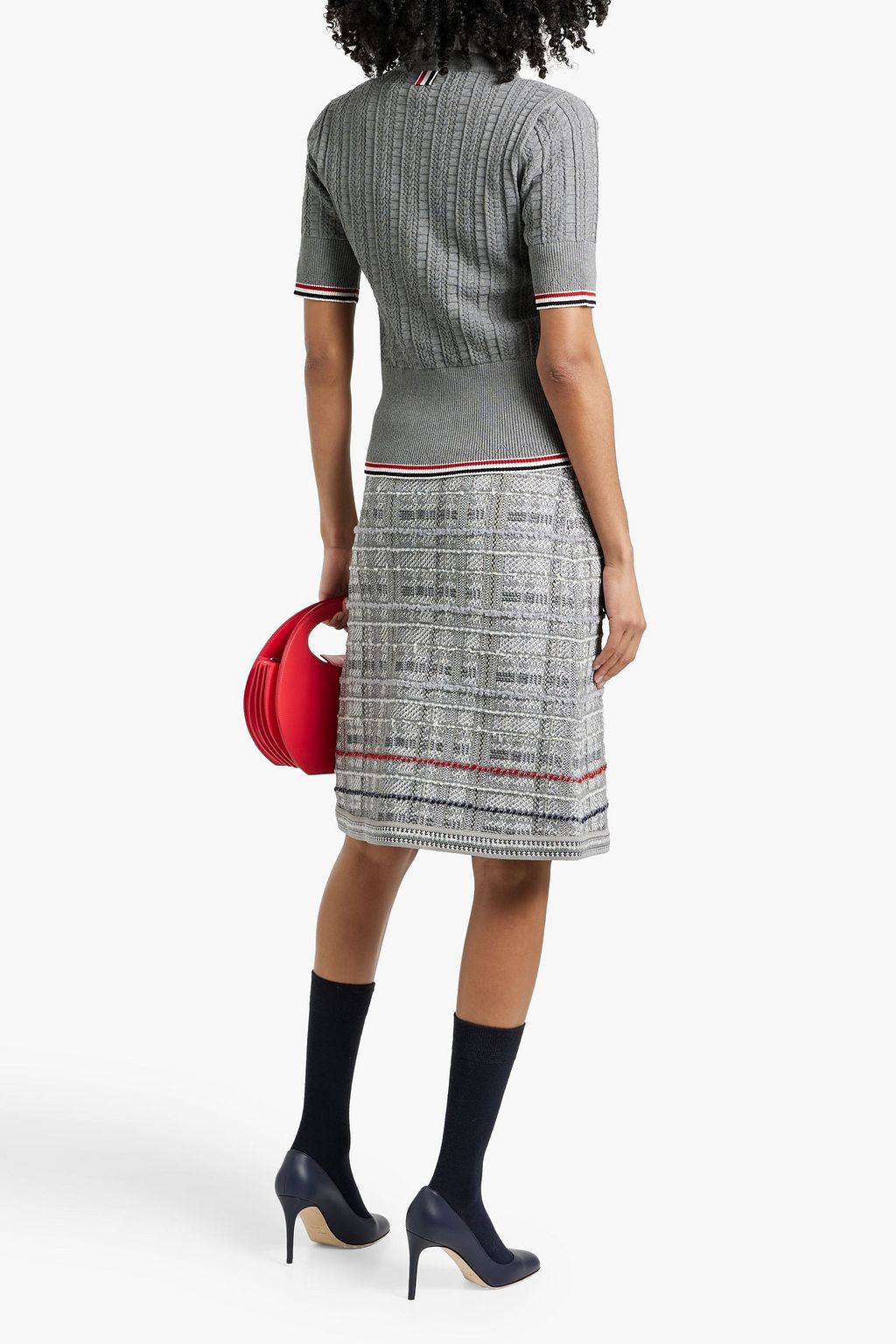 THOM BROWNE Wrap-effect jacquard-knit cotton-blend skirt