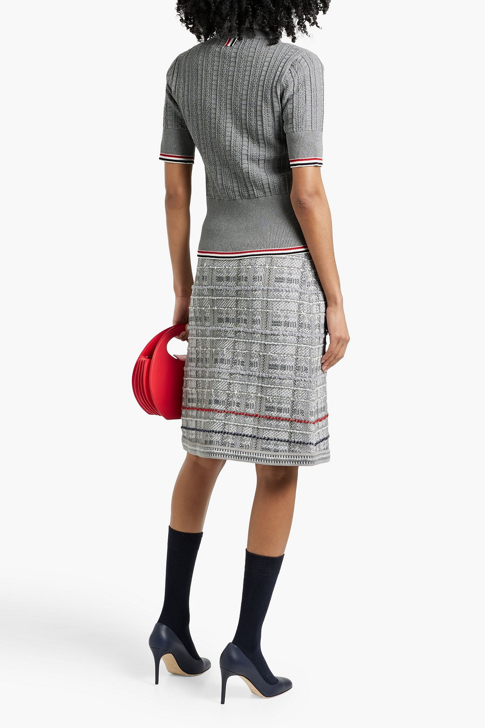 Thom Browne Wrap-effect Jacquard-knit Cotton-blend Skirt In Gray