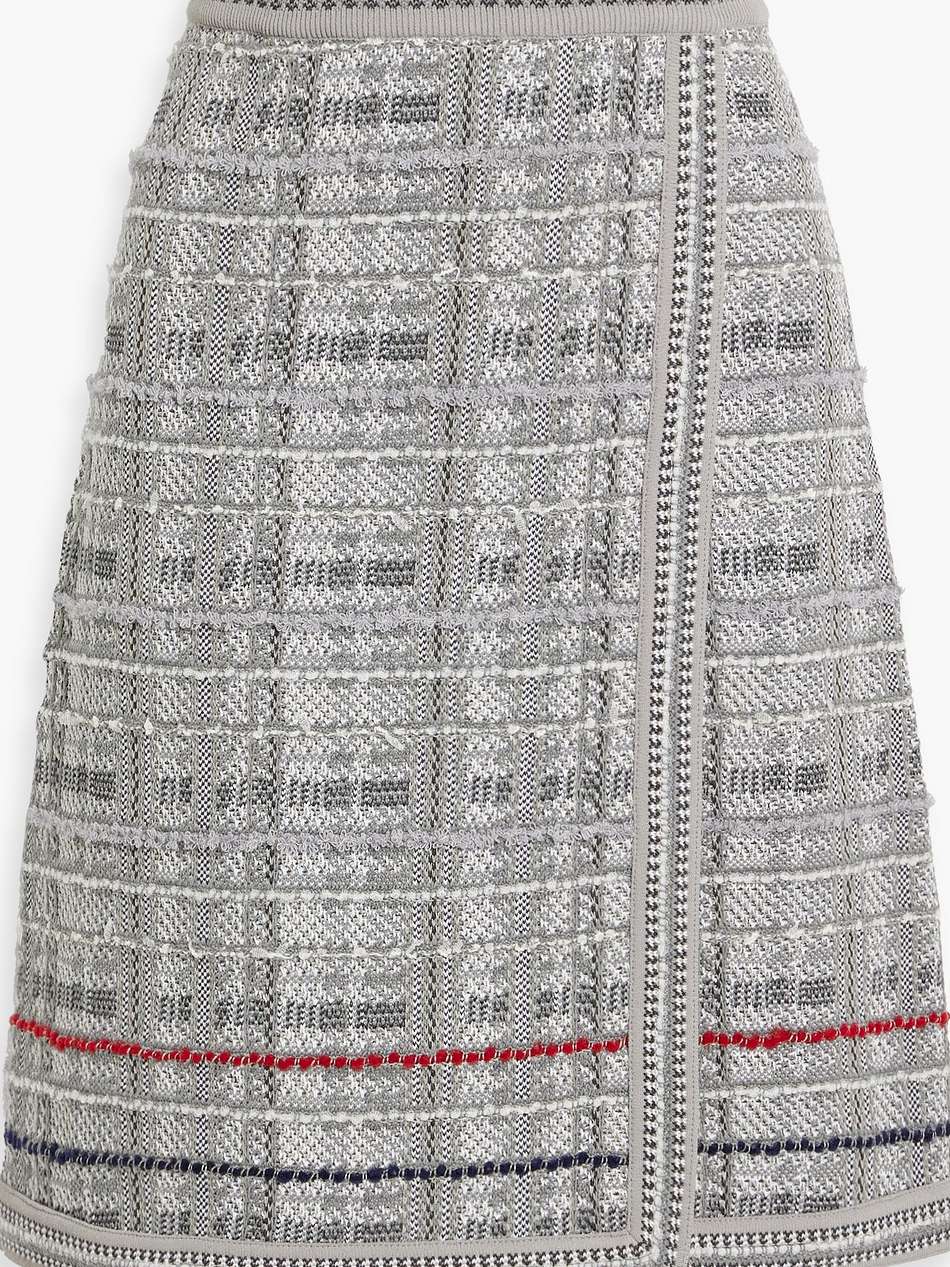 wrap-effect jacquard-knit cotton-blend skirt