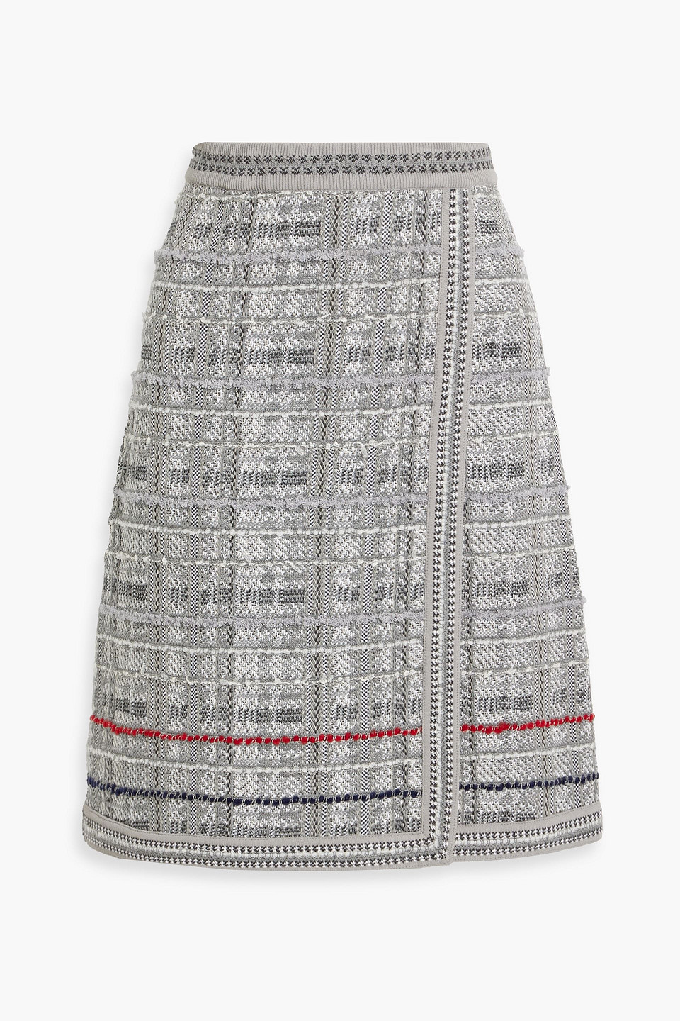 Wrap-effect jacquard-knit cotton-blend skirt