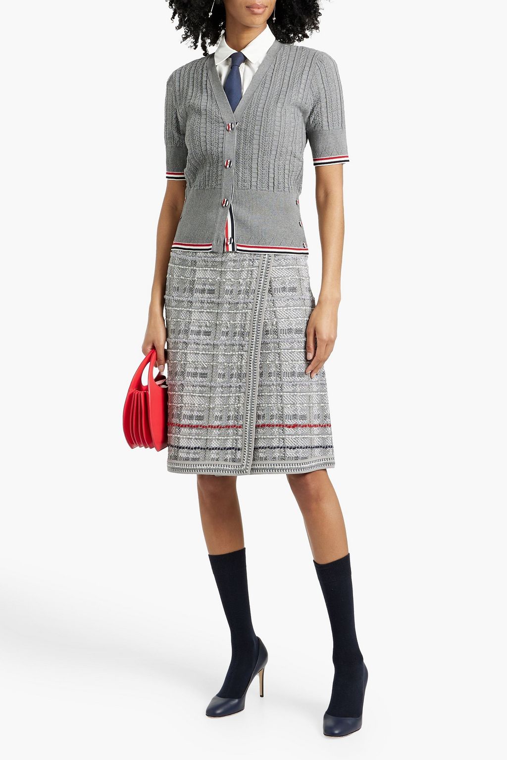 THOM BROWNE Wrap-effect jacquard-knit cotton-blend skirt