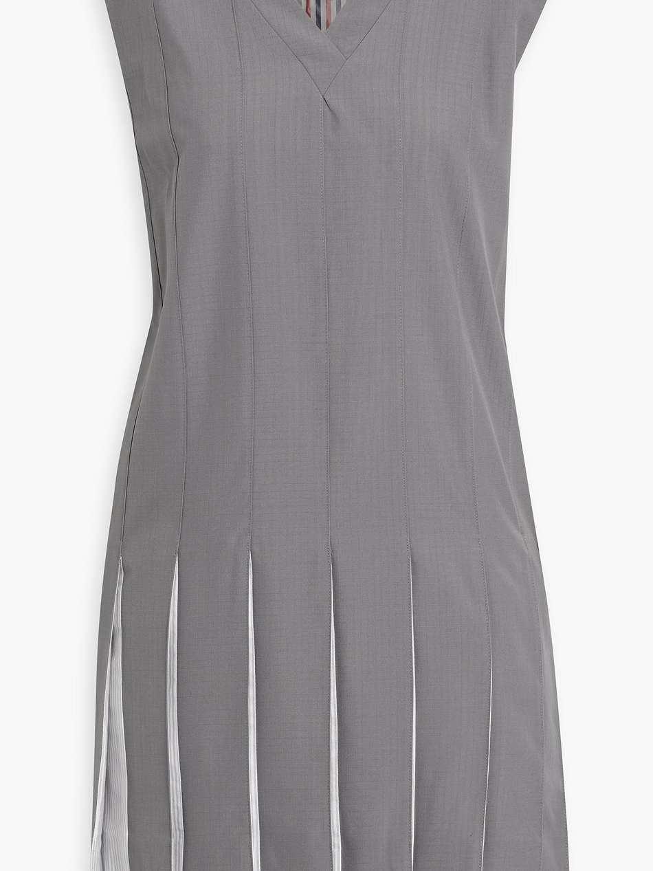 pleated striped cotton oxford and wool-blend ripstop mini dress