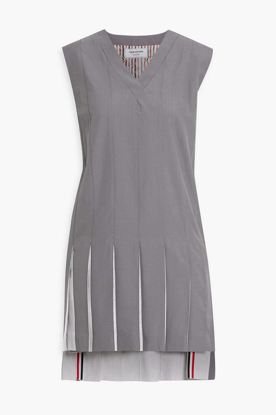 Thom Browne Pleated Striped Cotton Oxford And Wool-blend Ripstop Mini Dress In Anthracite
