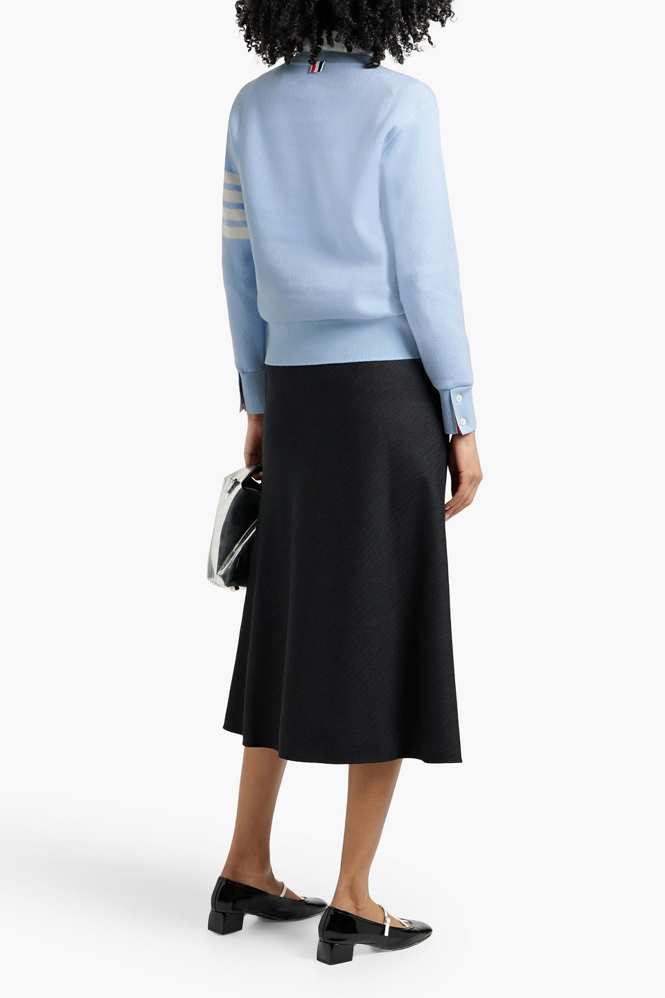 Thom Browne Herringbone Wool Midi Skirt In Charcoal