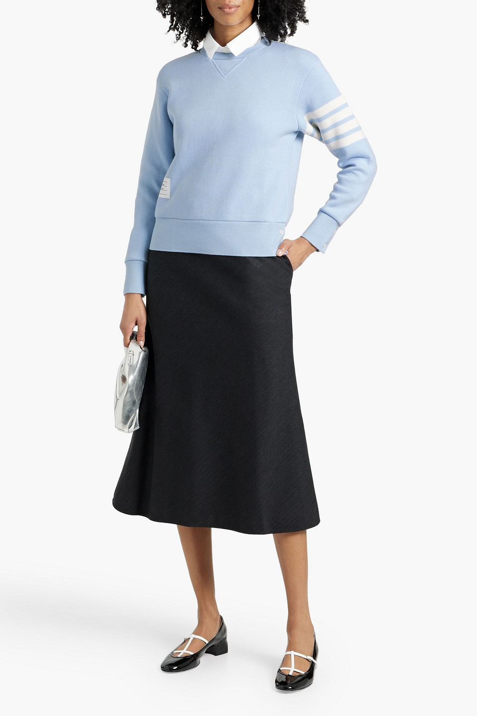 Thom Browne Herringbone Wool Midi Skirt In Charcoal