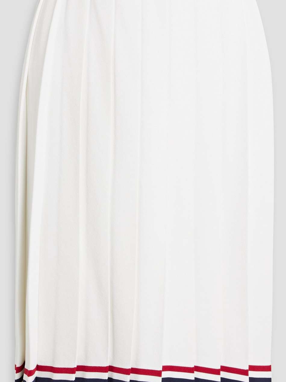 pleated striped stretch-knit midi skirt