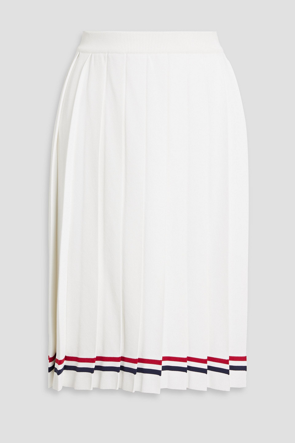 Pleated striped stretch-knit midi skirt