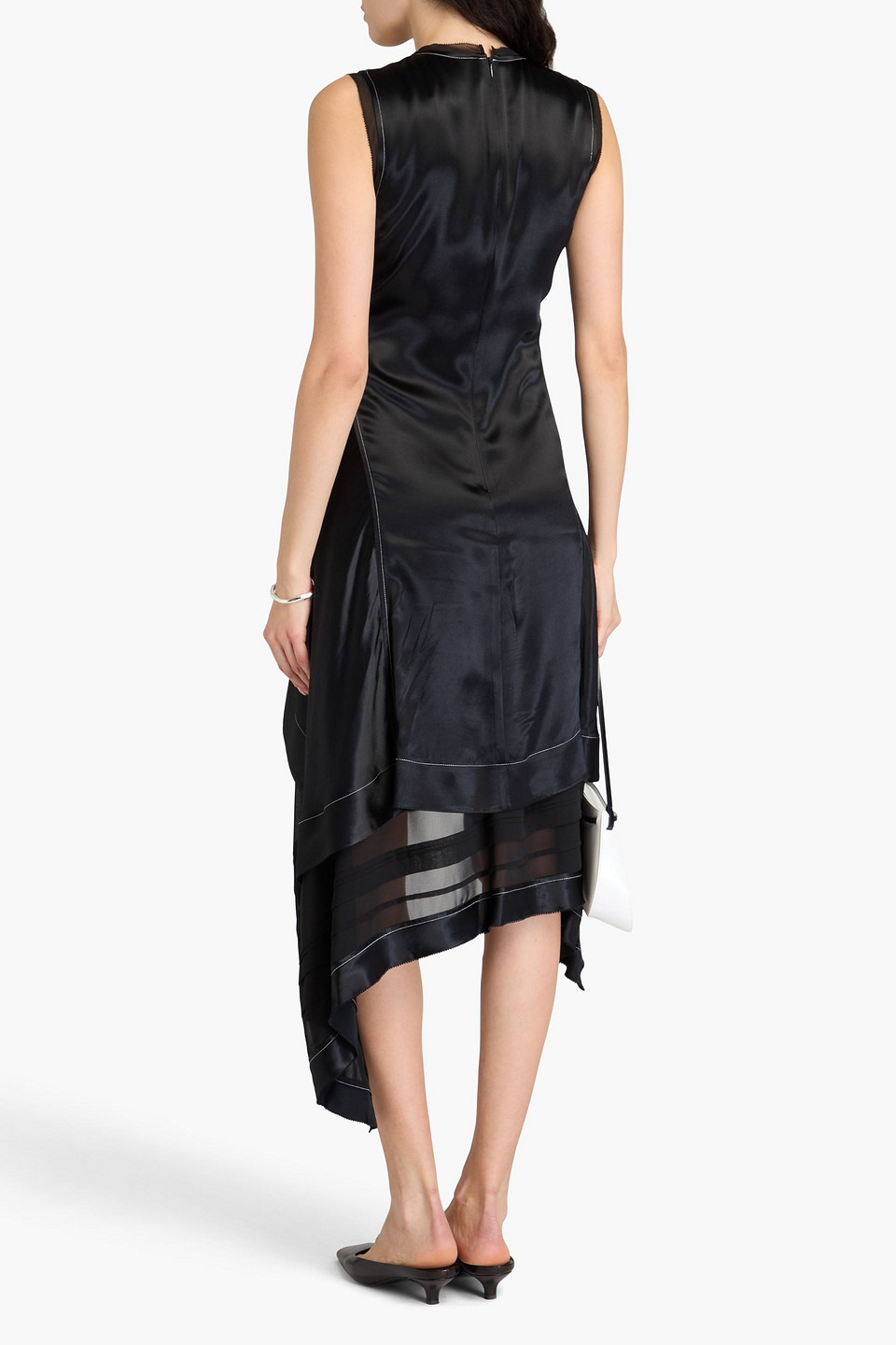 3.1 Phillip Lim Asymmetric Layered Satin And Crepe De Chine Dress In Black