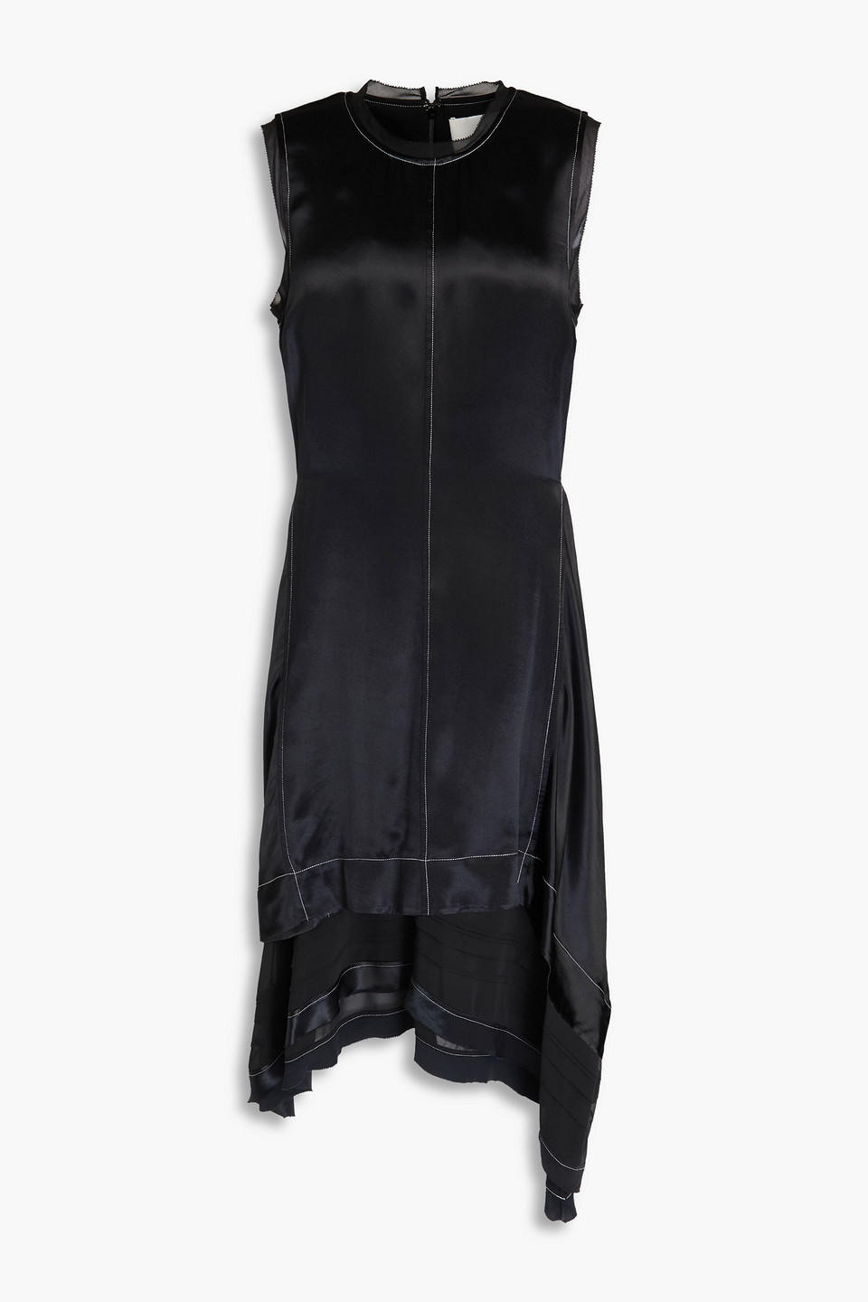 3.1 Phillip Lim Asymmetric Layered Satin And Crepe De Chine Dress In Black