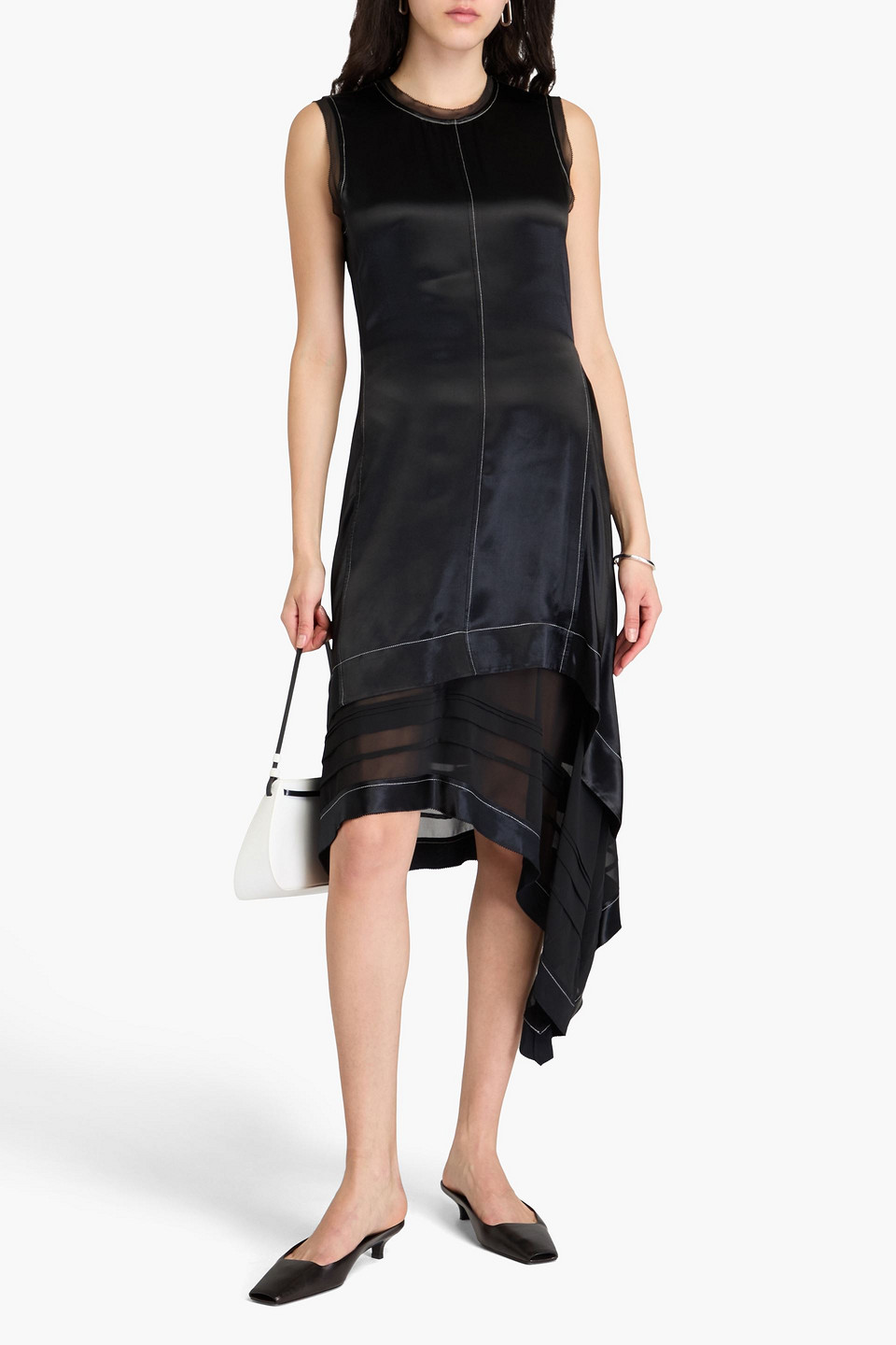 3.1 Phillip Lim Asymmetric Layered Satin And Crepe De Chine Dress In Black