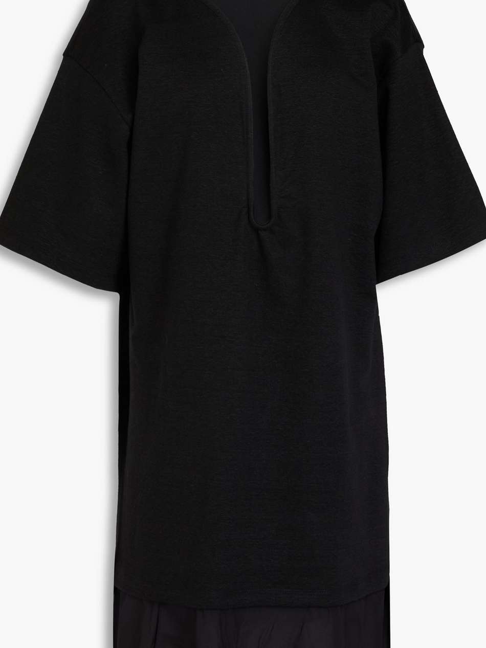 cutout crepe de chine and linen-blend dress